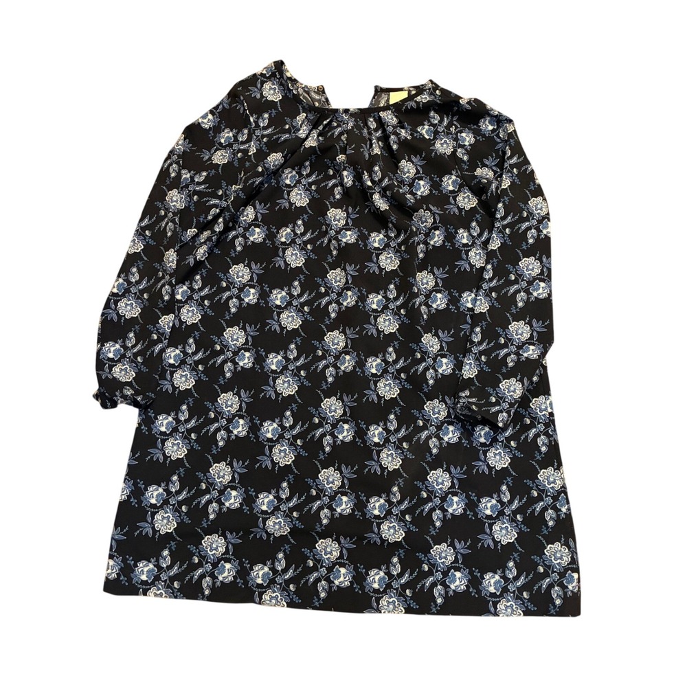 HM Floral Long Sleeve Shift Dress Navy Blue Dark Academia Mini Dress Size 8